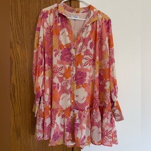 Fate Pink and Orange Floral Button up Dress